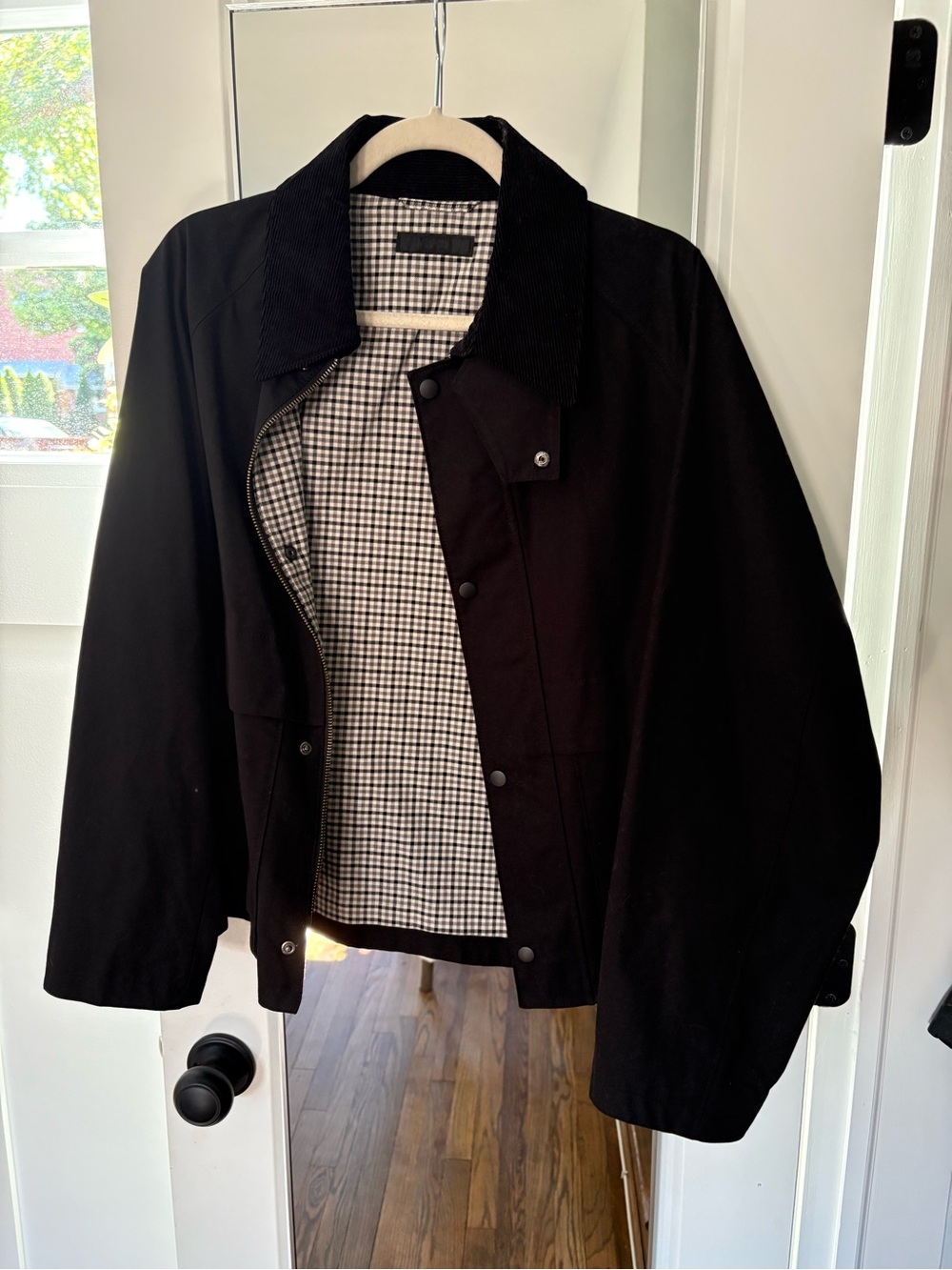 Uniqlo Black Corduroy-Collar Jacket with Gingham Lining